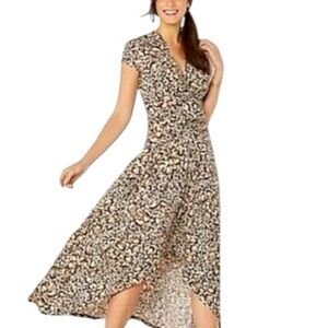 IMAN Black & Beige Animal-Print Wrap Maxi Dress